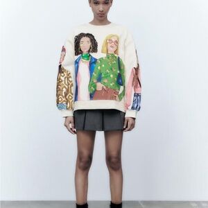 Zara Cream Sweatshirt with Colorful People Design